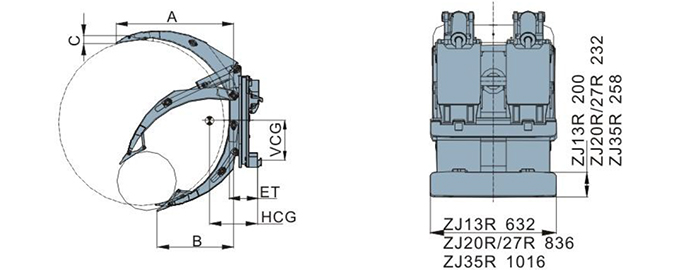 Hình chiếu bộ kẹp giấy cuộn R series